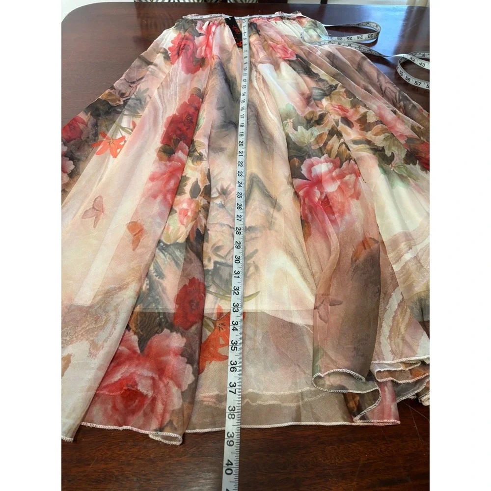 Afibi Floral Maxi Skirt Small Watercolor Romantic Fairy Flowy Ethereal Sheer - Picture 7 of 8